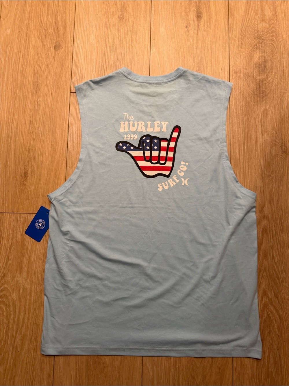 Hurley Light Blue Men’s Sleeveless Tank with American Shaka Graphic - Picture 4 of 4